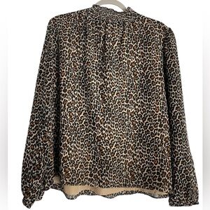 J. Crew Leopard Print Chiffon Long Sleeved Mock Neck Blouse